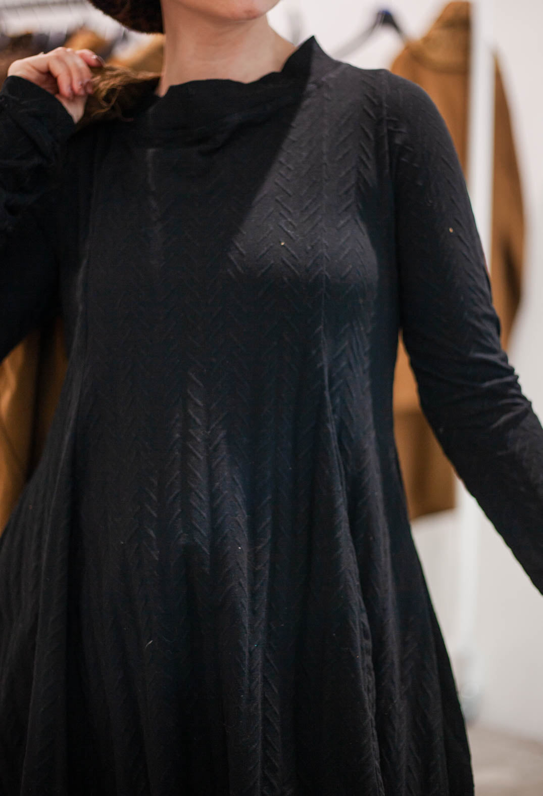 PRE-ORDER - Flared Jersey Top in Black Cloud - 1560508