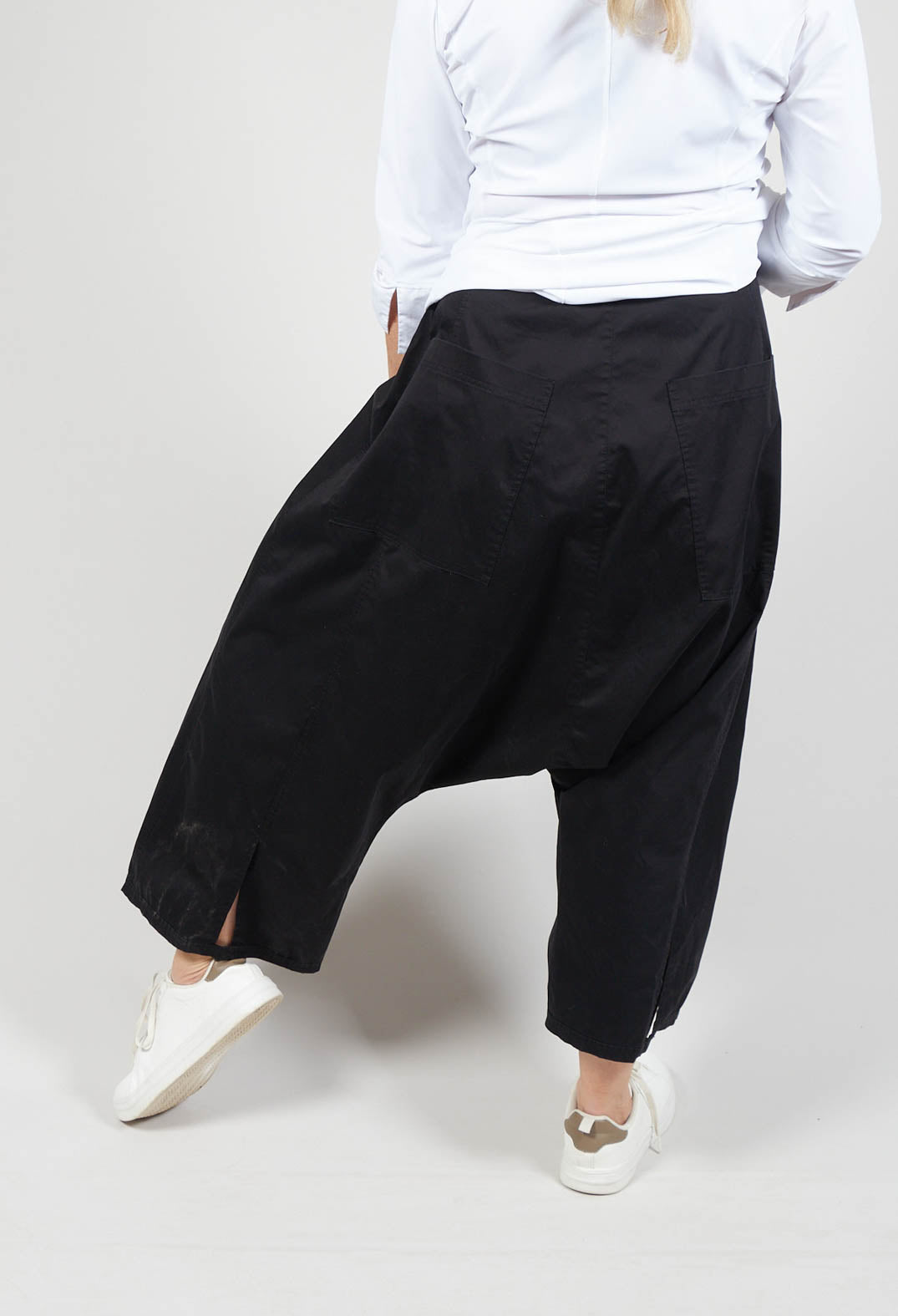 Cropped Drop Crotch Trousers in Black