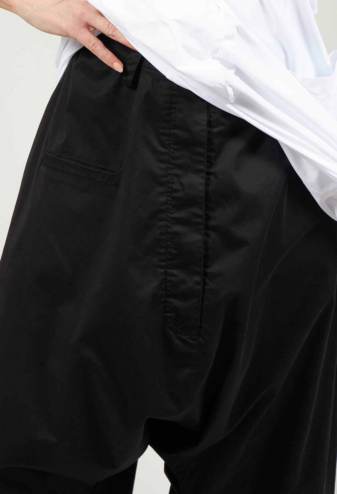 Cropped Drop Crotch Trousers in Black