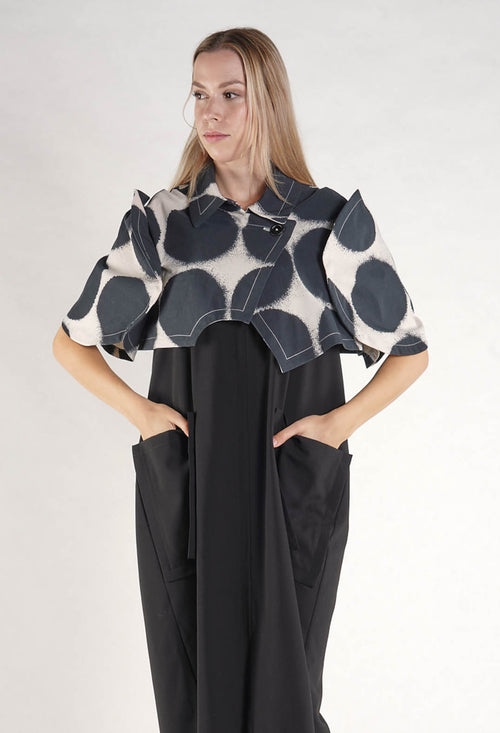 PRE-ORDER - Cropped Round Sleeve Jacket in Black Print - 1631114