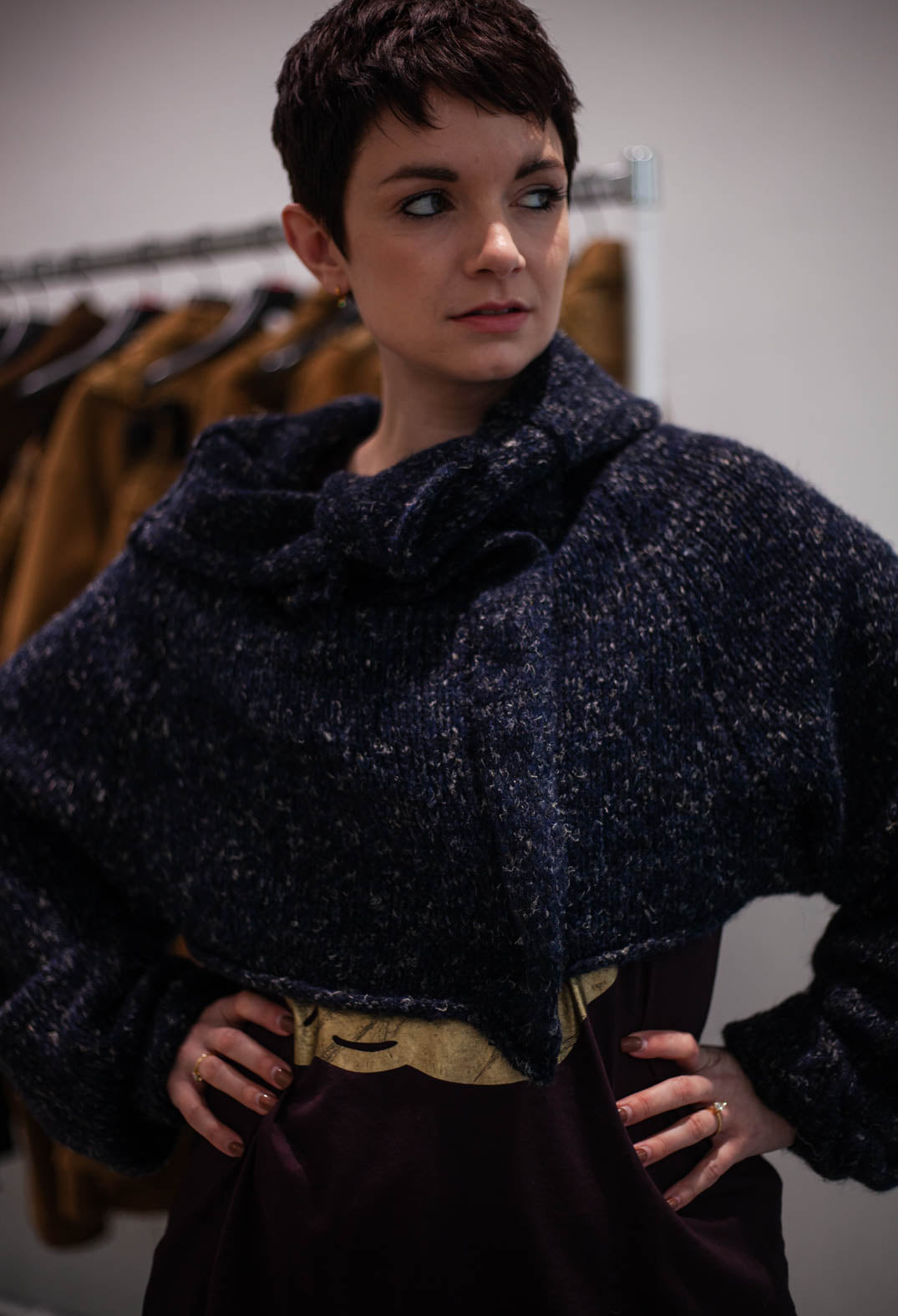 PRE-ORDER - Cropped Jumper in Umbra Melange (Pictured in Black Melange) - 1660701
