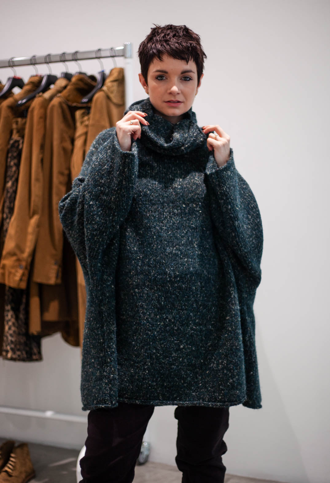 PRE-ORDER - Oversized Roll Neck Jumper in Petrol Melange - 1667004