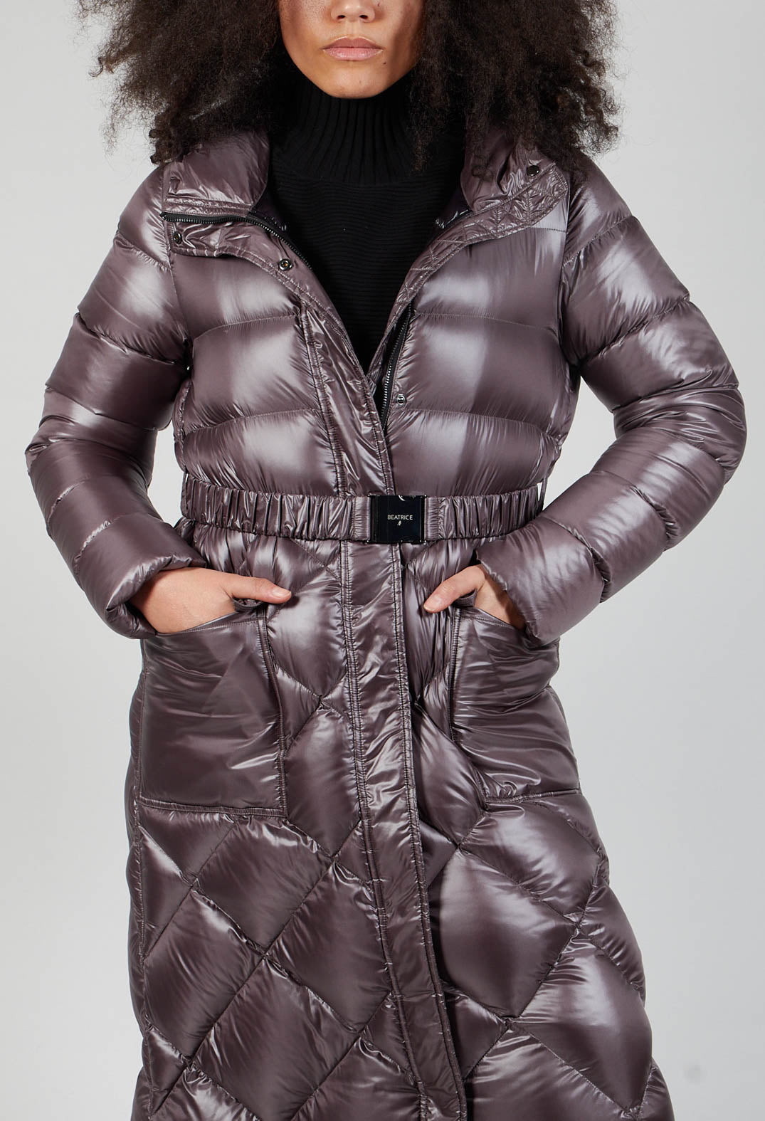 Longline Puffer Coat in Mud