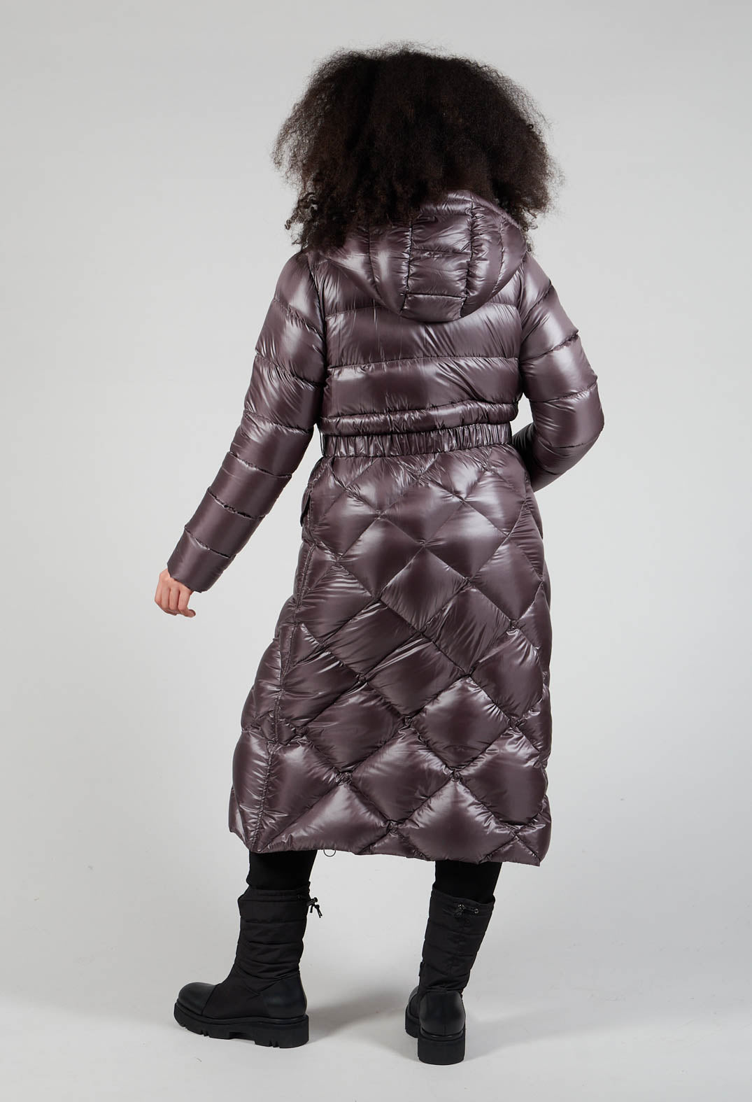 Longline Puffer Coat in Mud