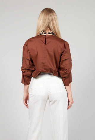 3/4 Pleated Sleeved Top in Cuoio