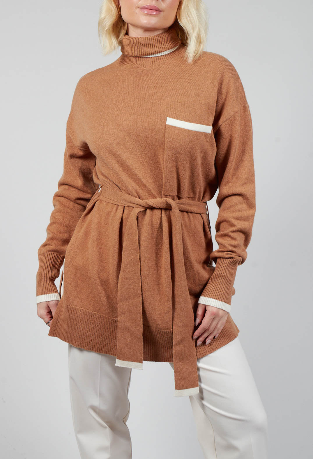 Turtleneck Belted Jumper in Ginger