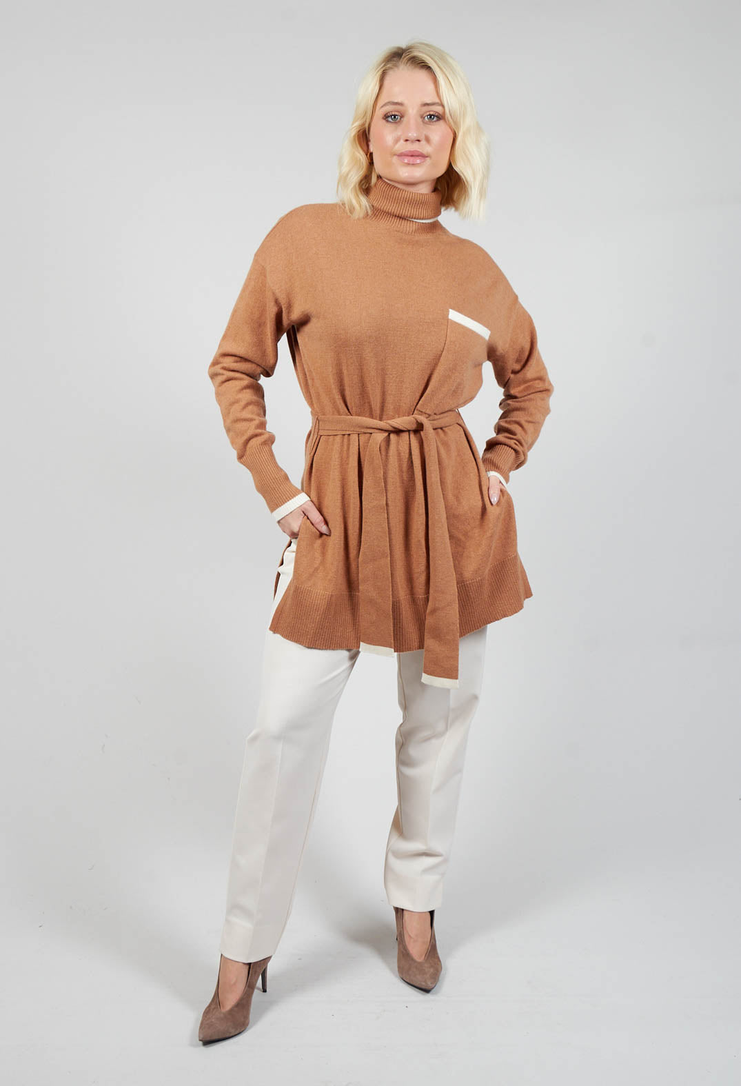 Turtleneck Belted Jumper in Ginger