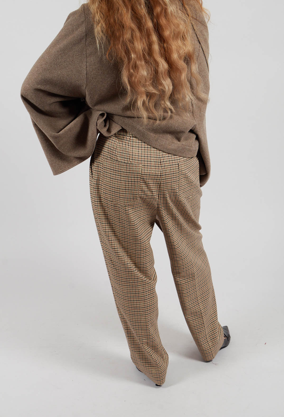 Tailored Dogtooth Trousers in Beige