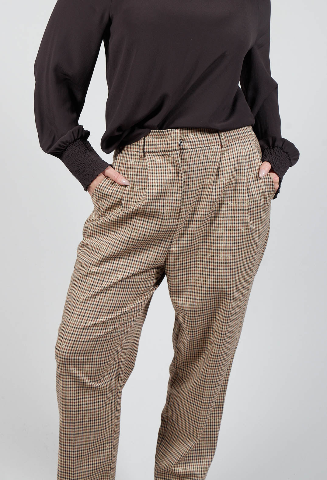 Tailored Dogtooth Trousers in Beige