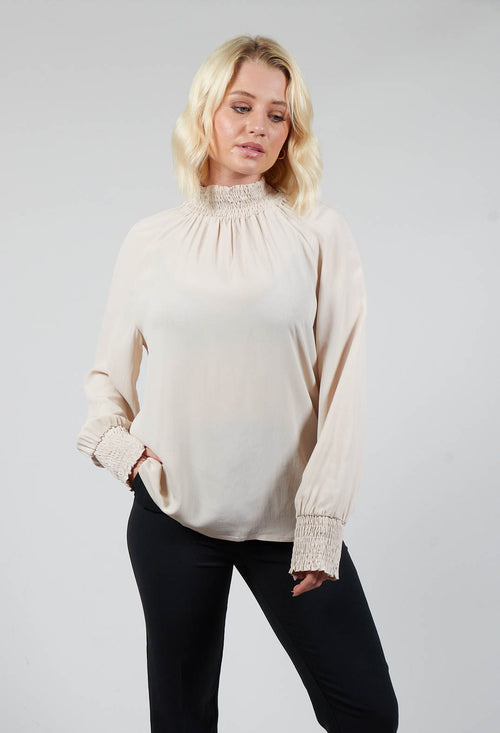 Ruffled Silk Blend Blouse in Sand