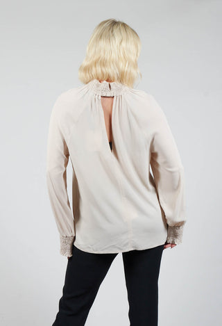 Ruffled Silk Blend Blouse in Sand