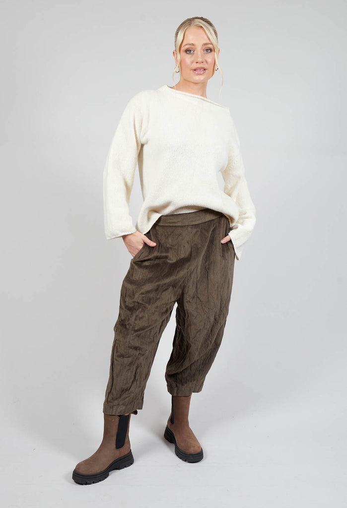 Velvet Cropped Trousers in Khaki