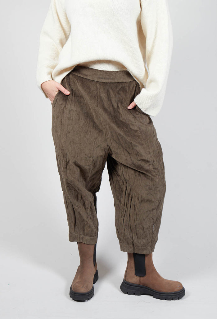Velvet Cropped Trousers in Khaki