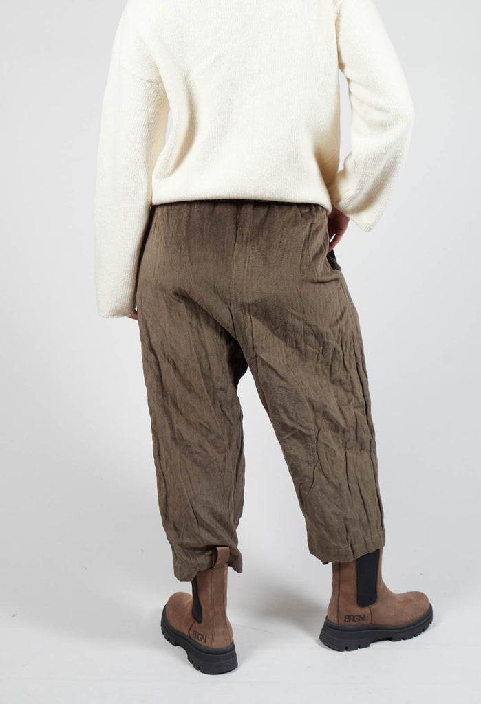 Velvet Cropped Trousers in Khaki