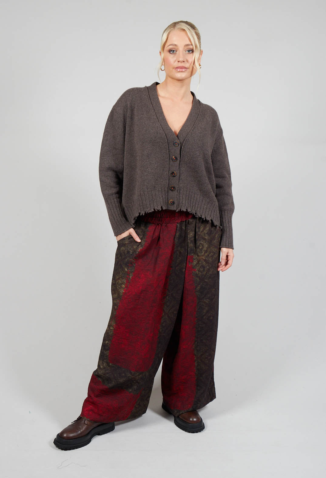 Wide Leg Trousers in Red / Green