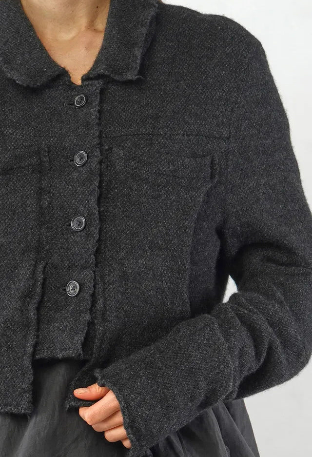 PRE-ORDER - Cropped Button Through Cardigan in Bone (Pictured in Crow Mel) - 1757103