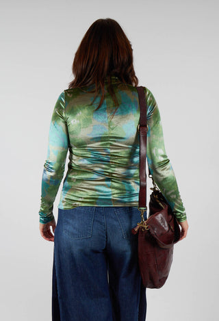 Velvet Turtleneck Top in Verde / Blu