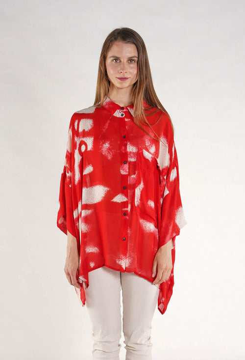 PRE-ORDER - Semi Sheer Longline Shirt in Ketchup Print - 1770407
