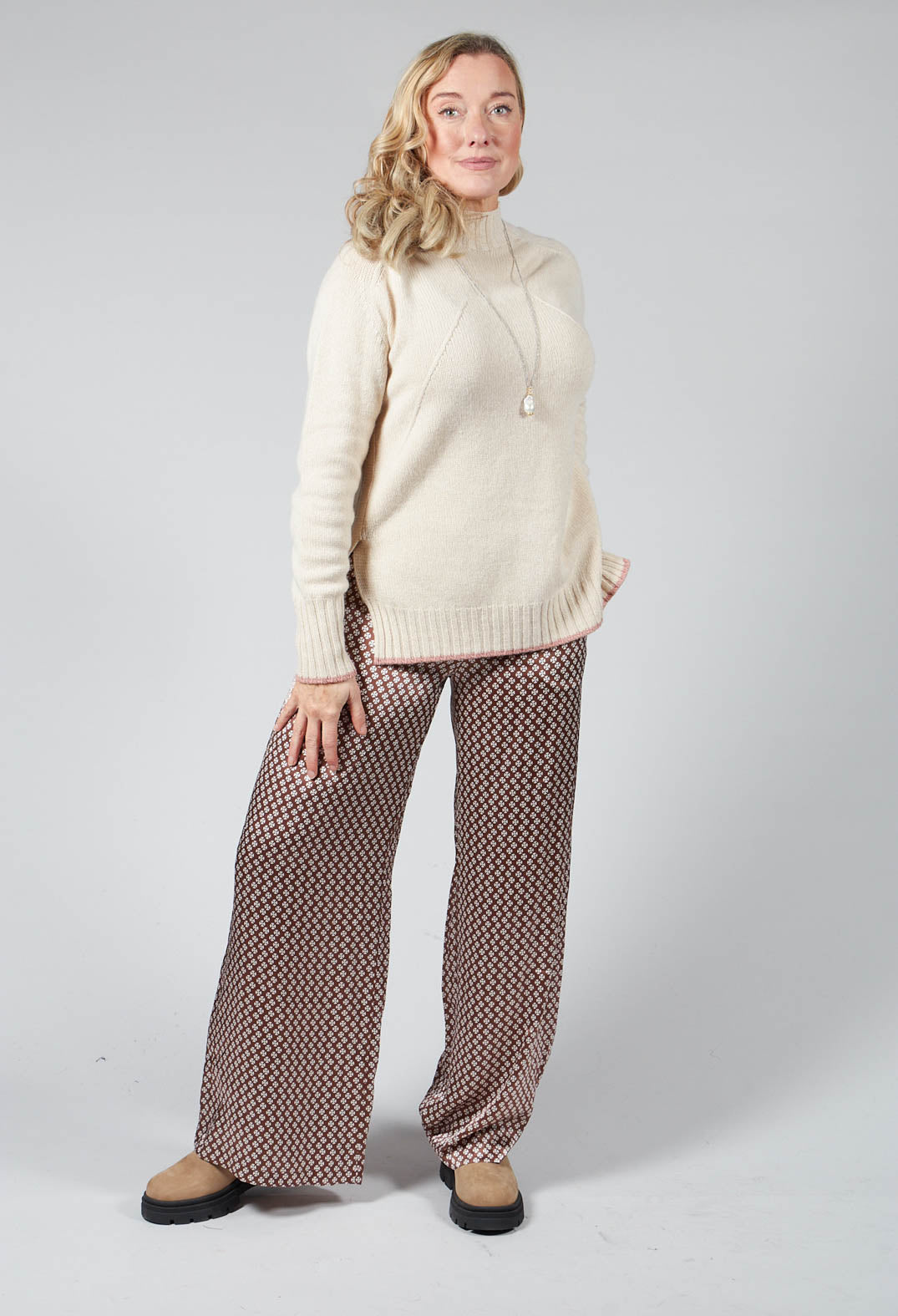 Silk Printed Palazzo Trousers in Cocoa