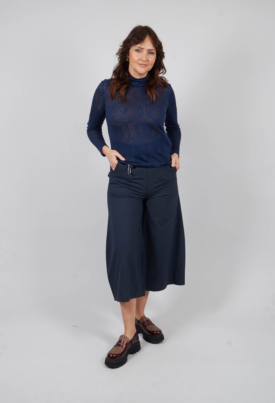 Fine Knit Turtleneck Top in Navy