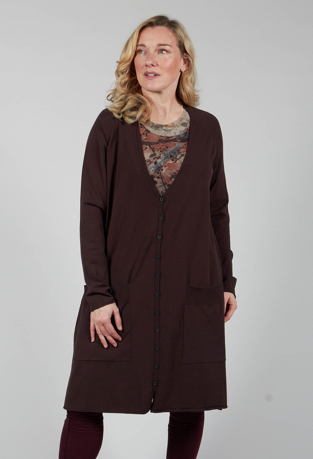 Longline Cardigan in Dark Brown