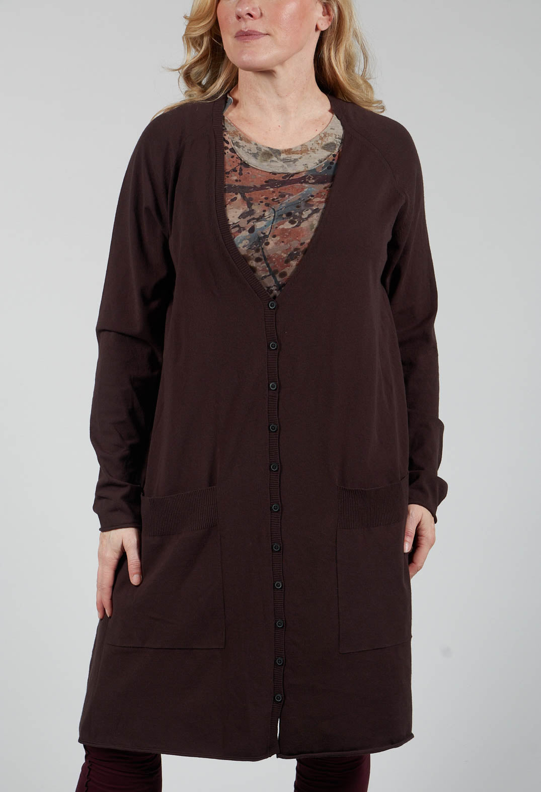 Longline Cardigan in Dark Brown