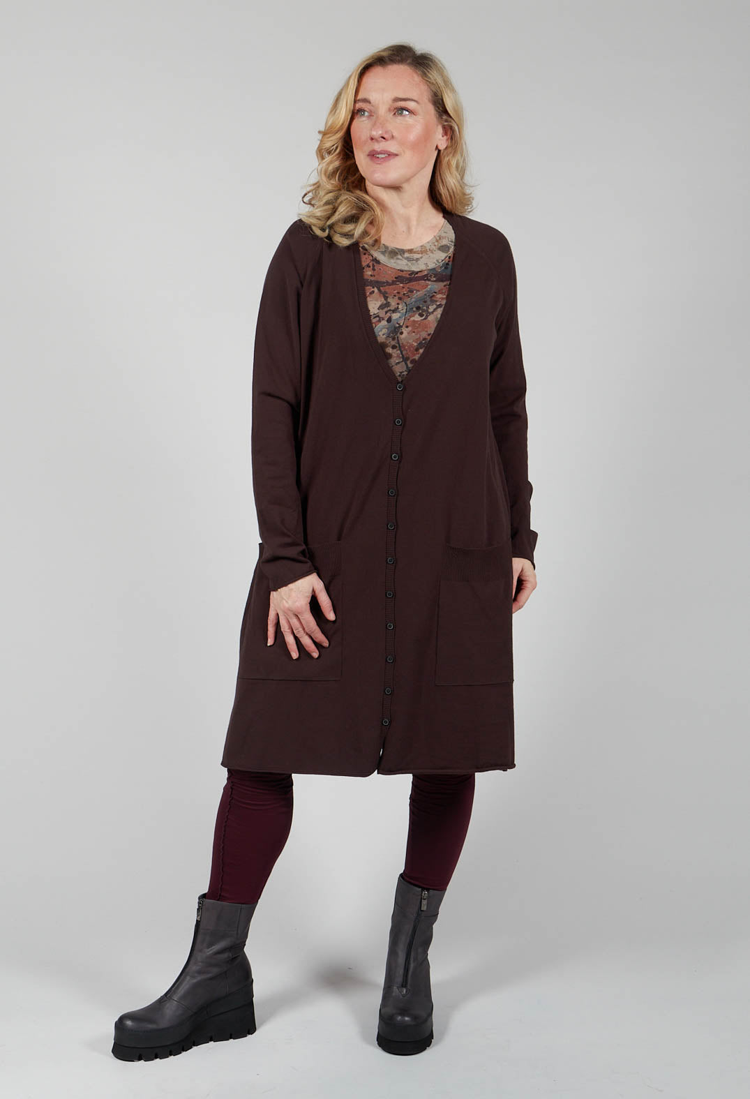 Longline Cardigan in Dark Brown