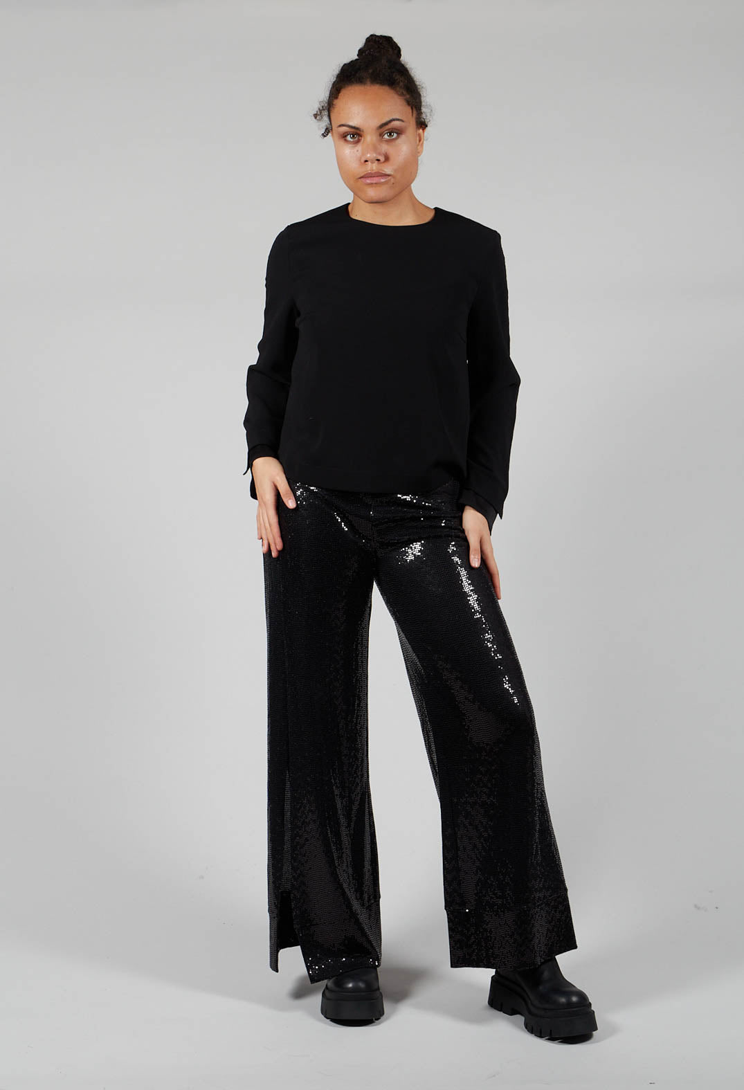 Wide Leg Sequin Pants Aubi in Black