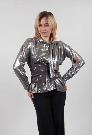 Asymmetric Blouse Clea in Silver / Khaki