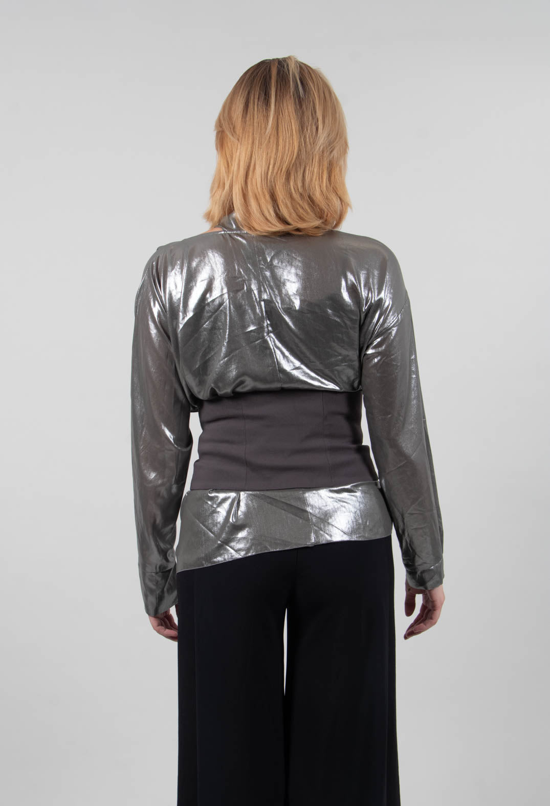 Asymmetric Blouse Clea in Silver / Khaki