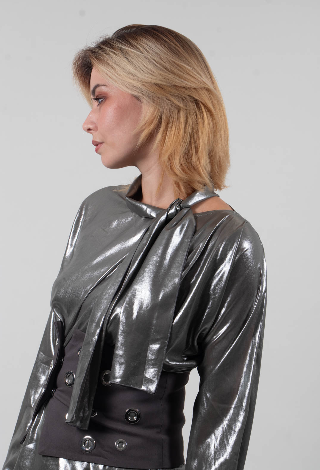 Asymmetric Blouse Clea in Silver / Khaki