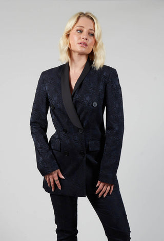 Jacquard Double Breasted Jacket in Navy