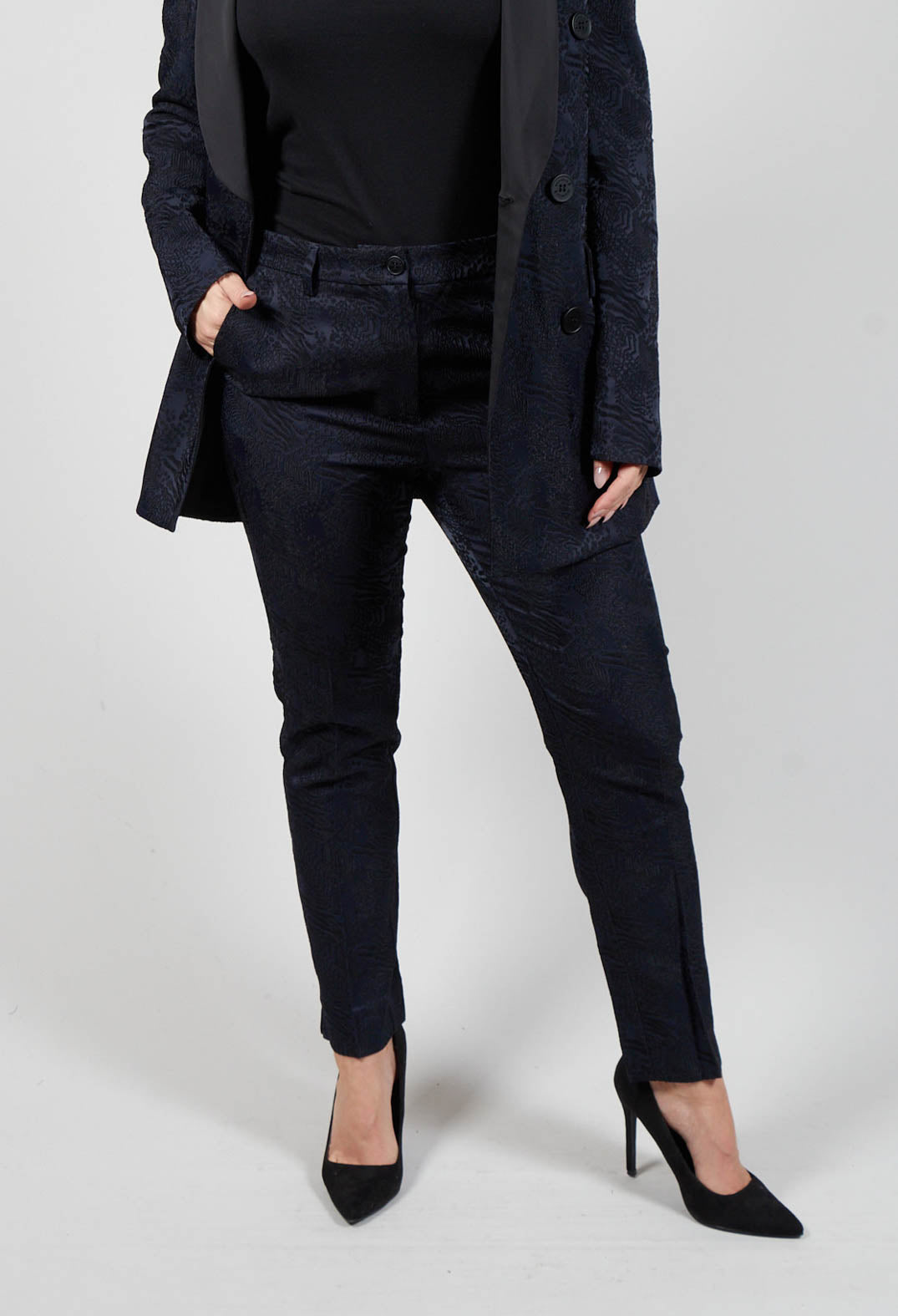 Jacquard Cigarette Trousers in Navy