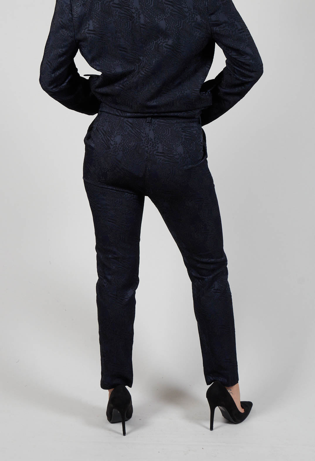 Jacquard Cigarette Trousers in Navy