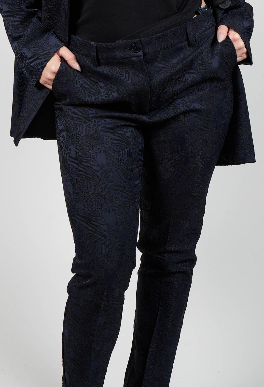 Jacquard Cigarette Trousers in Navy