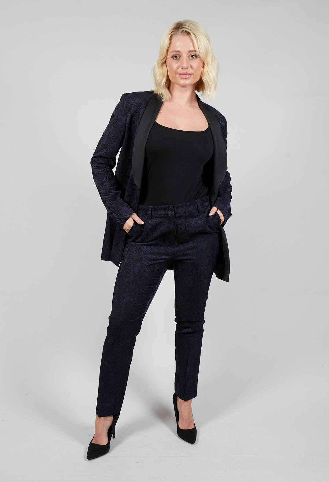 Jacquard Cigarette Trousers in Navy