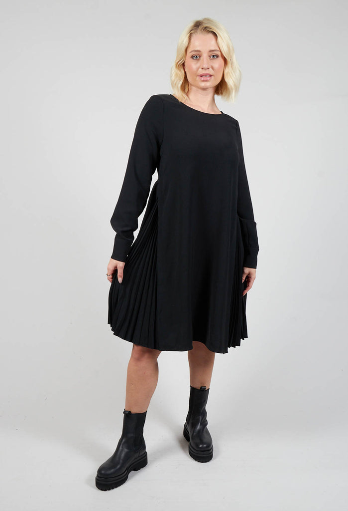 Pleated Shift Dress in Black