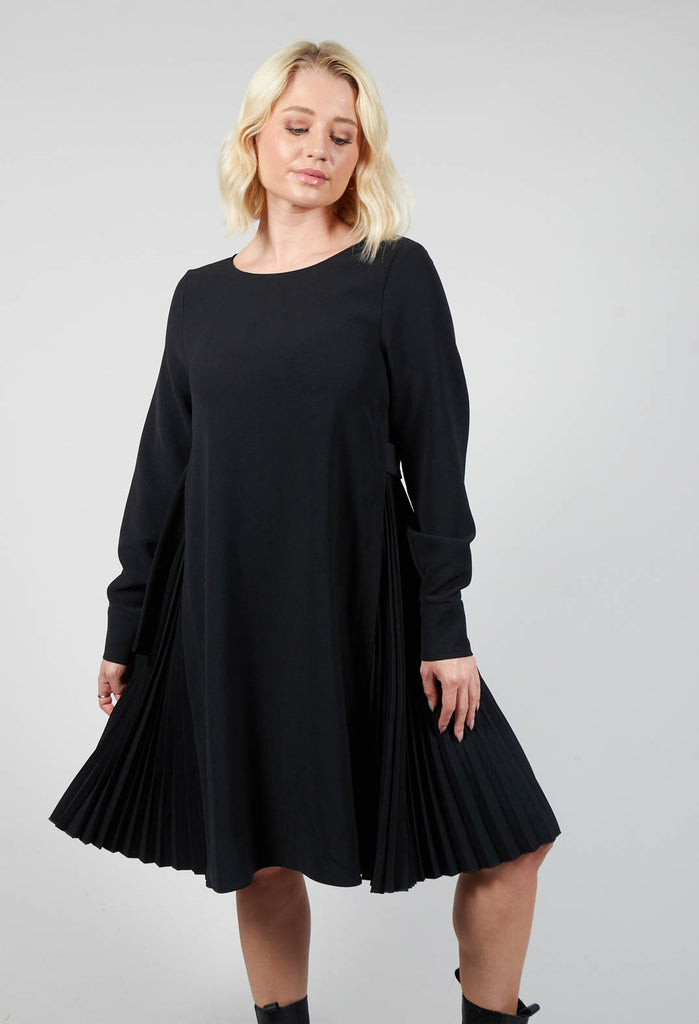 Pleated Shift Dress in Black