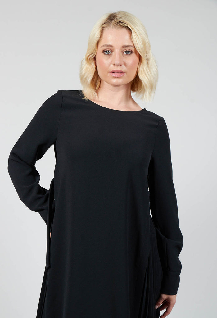 Pleated Shift Dress in Black