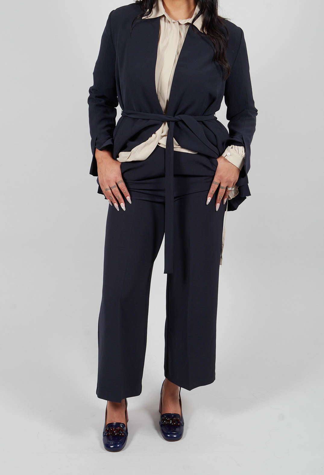 High Waisted Tailored Trousers in Navy