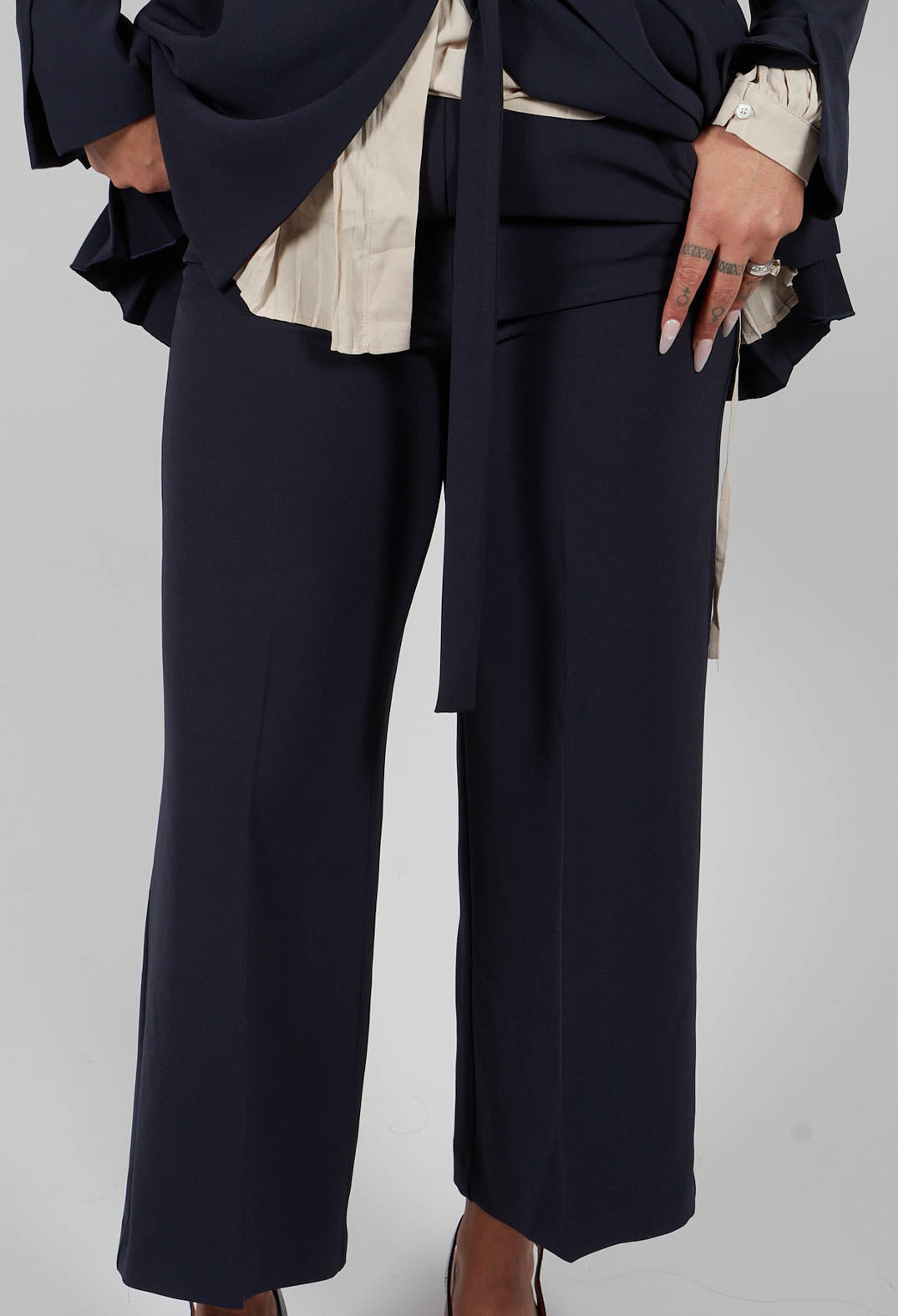 High Waisted Tailored Trousers in Navy