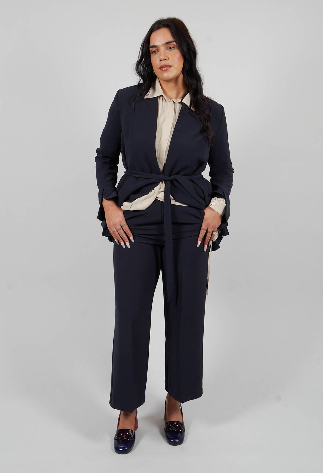High Waisted Tailored Trousers in Navy