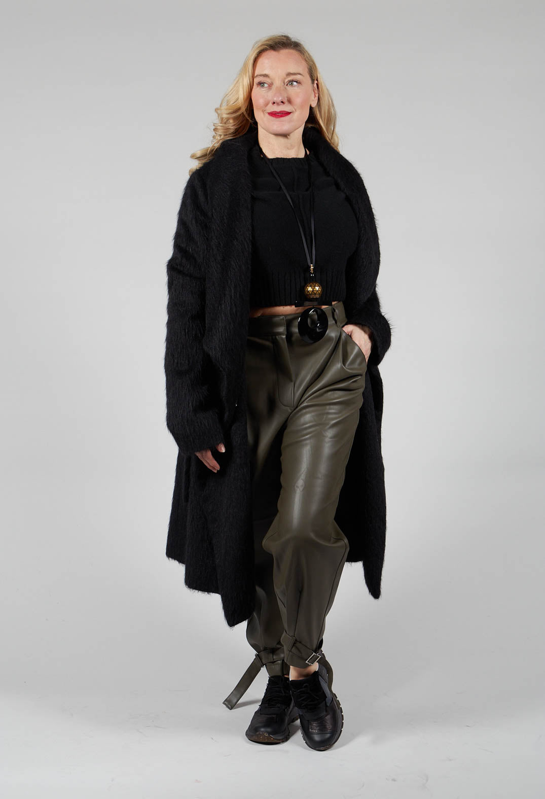 Faux Leather Trousers with Cuffs