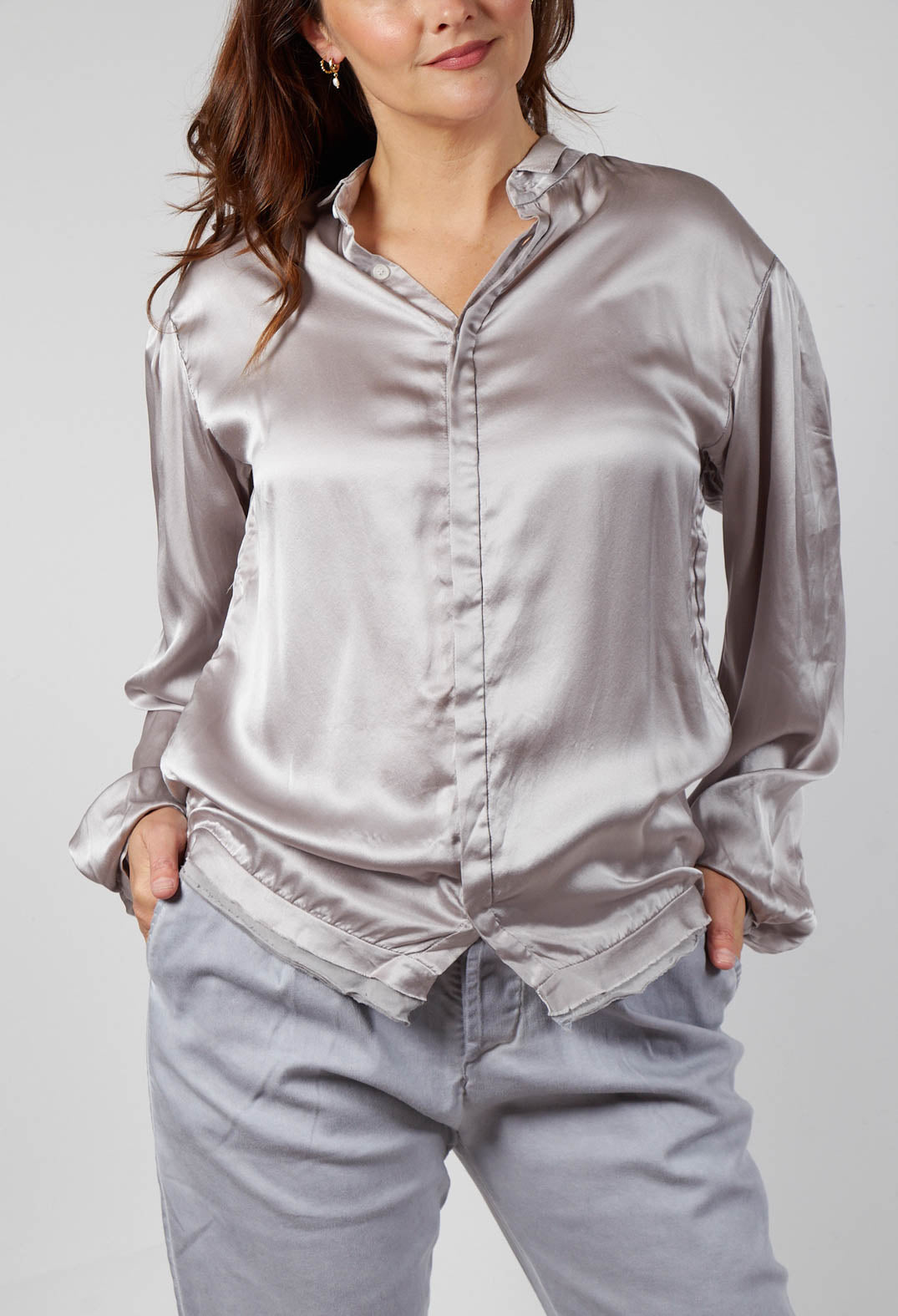 Umit Unal Silk Shirt in Grey Longer | Olivia May