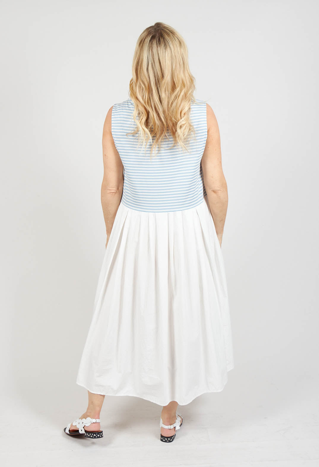 Sleeveless Midi Dress with Contrast Skirt in Latte Celeste / Latte
