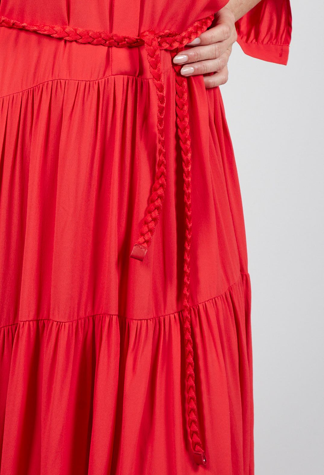 red tiered maxi dress