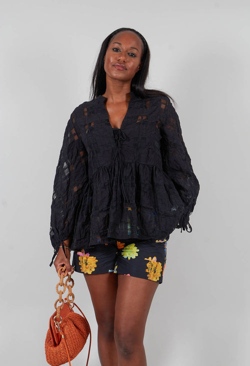 Jacquard Check Blouse in Black