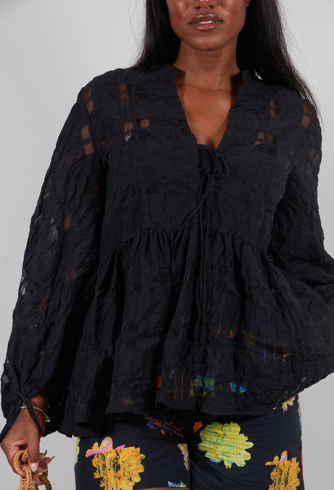 Jacquard Check Blouse in Black