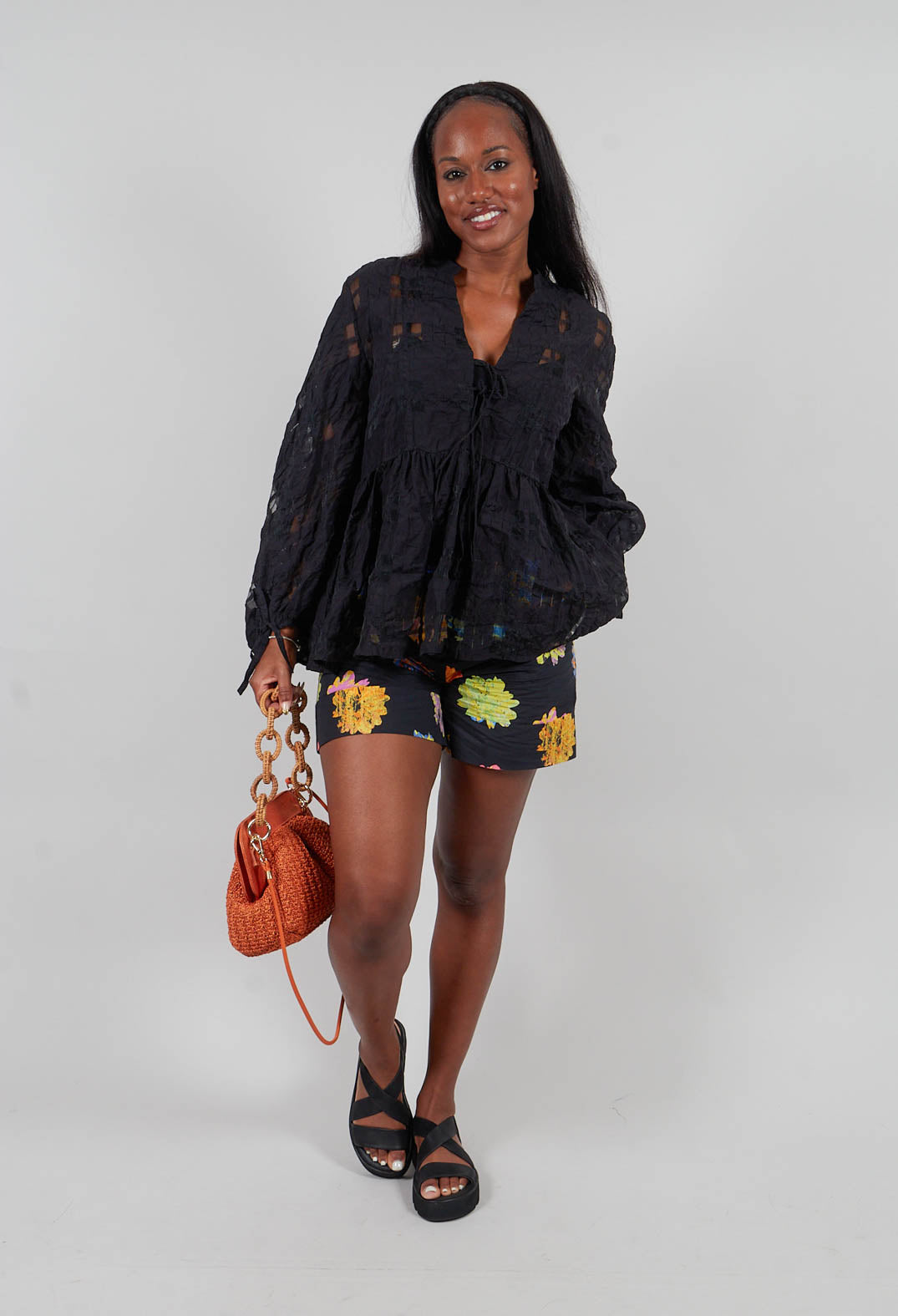 Jacquard Check Blouse in Black