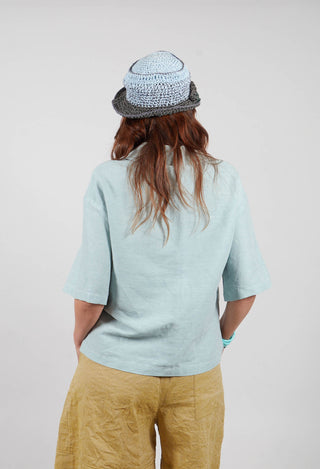 Linen Blouse with Large Pockets in Sky